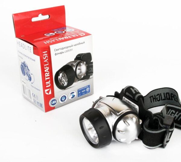 Фонарь налобный LED 5351 7LED 3 режима 3хR03 металлик Ultraflash 10260 (321975)