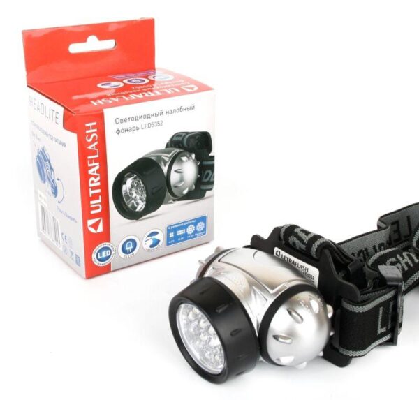 Фонарь налобный LED 5352 14LED 4 режима 3хR03 металлик Ultraflash 10261 (321976)