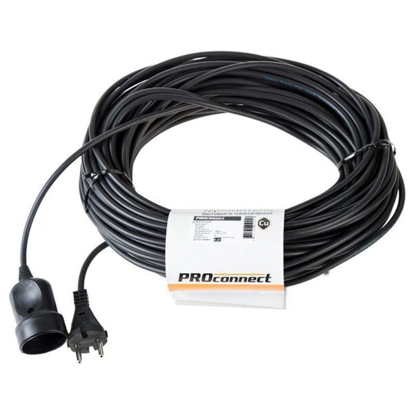 Удлинитель-шнур 1х30м без заземл. 6А IP20 1.3кВт ПВС 2х0.75 черн. PROCONNECT 11-7116 (1444135)