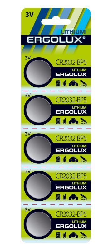 Элемент питания литиевый CR2032 BL-5 3В (блист.5шт) Ergolux 12051 (477273)