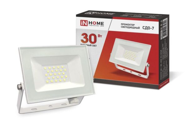 Прожектор светодиодный СДО-7 30Вт 6500К IP65 2700лм 230В бел. IN HOME 4690612034690 (1414381)