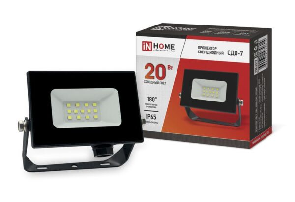 Прожектор светодиодный СДО-7 20Вт 6500К IP65 1800лм 230В черн. IN HOME 4690612034614 (1414383)