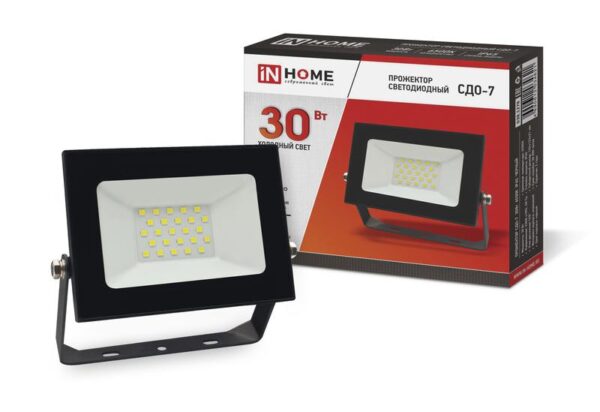 Прожектор светодиодный СДО-7 30Вт 6500К IP65 2700лм 230В черн. IN HOME 4690612034621 (1414384)
