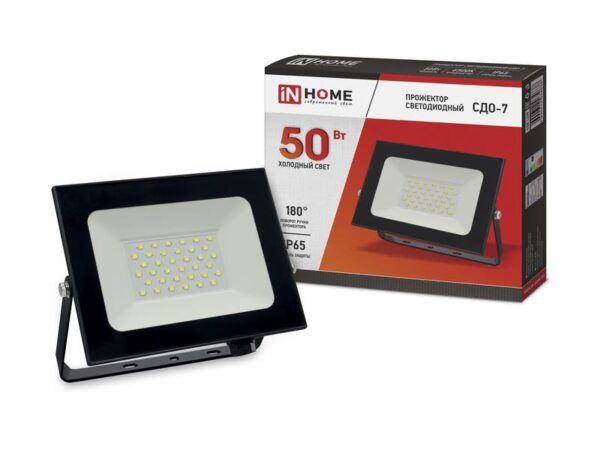 Прожектор светодиодный СДО-7 50Вт 6500К IP65 4500лм 230В черн. IN HOME 4690612034638 (1414385)