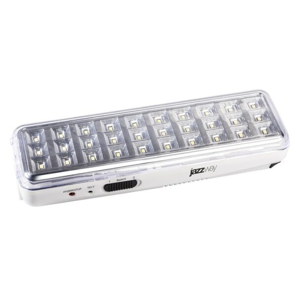 Фонарь-светильник аккумуляторный Accu9-L30-wh аварийный 30SMD яркий 300лм 2ч/эконом 90лм 6ч 220В аккум. Li-ion 3.7В 1.2А.ч бел. JazzWay 5024533 (1480091)
