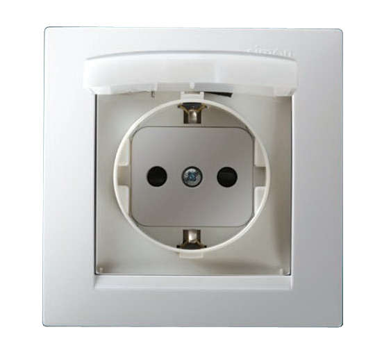 Розетка 1-м СП Simon15 16А IP44 250В с заземл. Schuko защ. шторки с крышкой винт. клеммы бел. Simon 1590450-030 (148064)