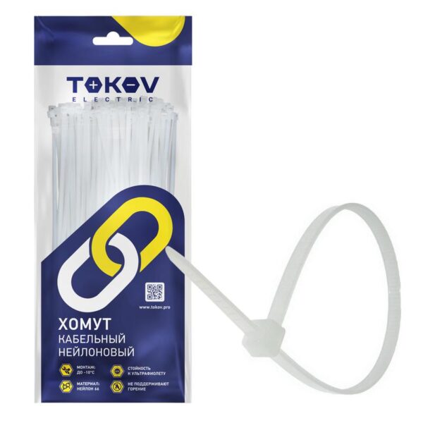 Хомут кабельный нейлоновый бел. 3.6х250 (уп.100шт) TOKOV ELECTRIC TKE-HNS-3.6-250-W/100 (1672334)