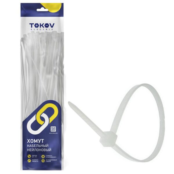 Хомут кабельный нейлоновый бел. 4.8х400 (уп.100шт) TOKOV ELECTRIC TKE-HNS-4.8-400-W/100 (1672340)