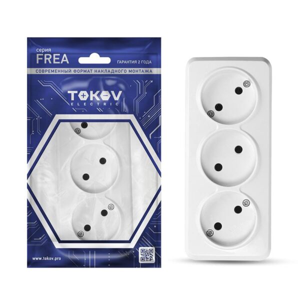 Розетка 3-м ОП Frea 16А IP20 250В без заземл. АБС-пластик бел. TOKOV ELECTRIC TKE-FR-R3-C01 (1685677)