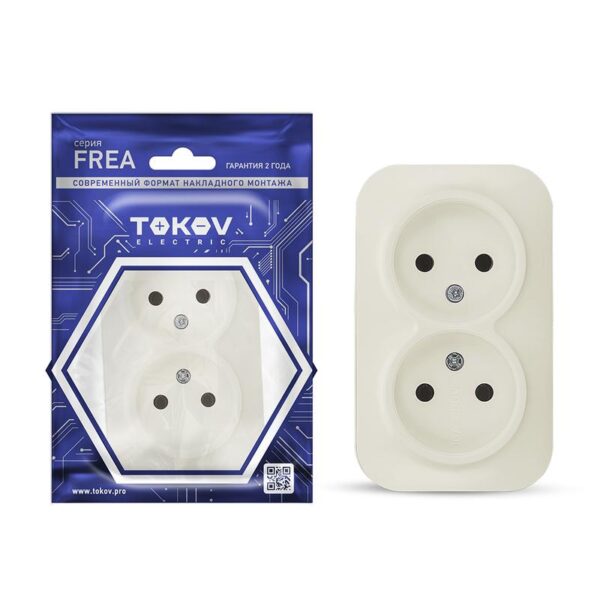 Розетка 2-м ОП Frea 16А IP20 250В без заземл. АБС-пластик беж. TOKOV ELECTRIC TKE-FR-R2-C02 (1685689)