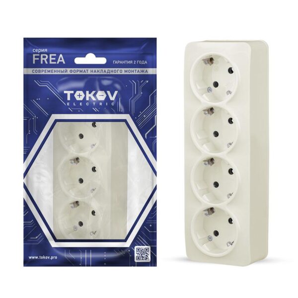 Розетка 4-м ОП Frea 16А IP20 250В с заземл. АБС-пластик беж. TOKOV ELECTRIC TKE-FR-R4Z-C02 (1685694)