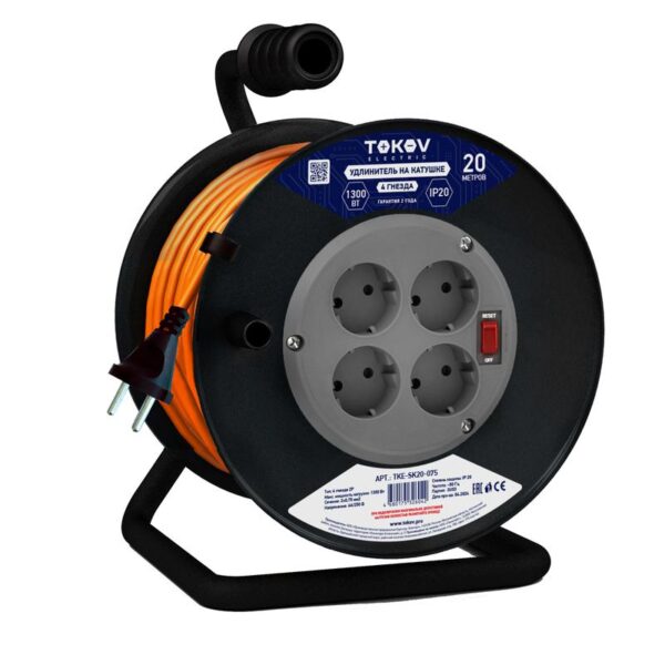 Удлинитель на катушке 4х20м без заземл. 6А IP20 2х0.75 TOKOV ELECTRIC TKE-SK20-075 (1701073)