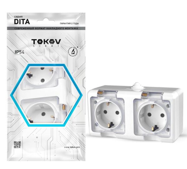 Розетка 2-м ОП Dita 16А IP54 250В с заземл. с прозр. крышкой бел.TOKOV ELECTRIC TKL-DT-R2Z-C01T-IP54 (1710646)