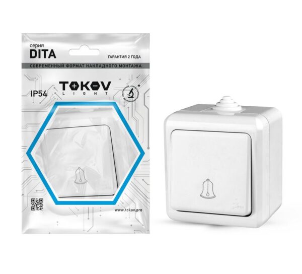 Кнопка звонка ОП Dita IP54 10А 250В бел. TOKOV ELECTRIC TKL-DT-DB-C01-IP54 (1710651)