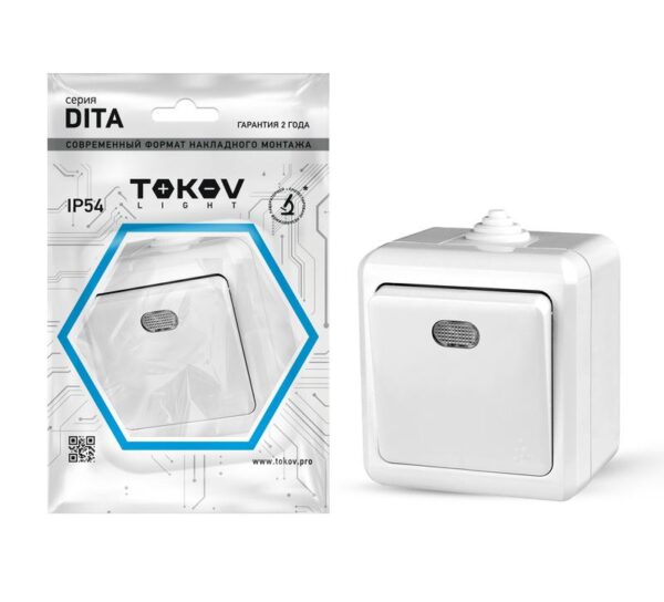 Выключатель 1-кл. ОП Dita IP54 10А 250В с индикацией бел. TOKOV ELECTRIC TKL-DT-V1I-C01-IP54 (1710654)