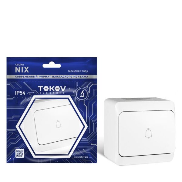 Кнопка звонка ОП Nix 10А IP54 250В бел. TOKOV ELECTRIC TKE-NX-DB-C01-IP54 (1712871)