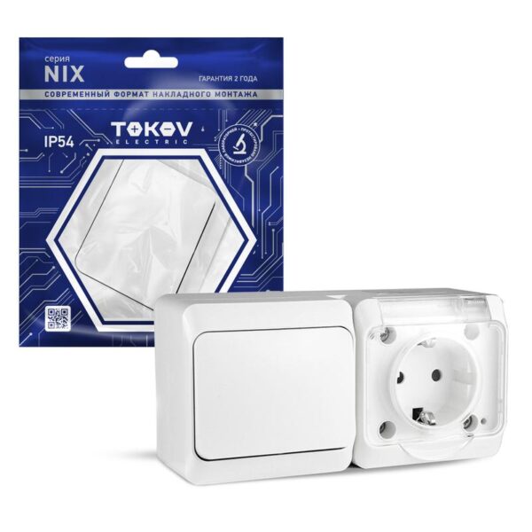 Блок ОП Nix (розетка 16А 250В с заземл. 1-кл. выкл. 10А) IP54 бел. TOKOV ELECTRIC TKE-NX-V1RZ-C01T-IP54 (1712872)