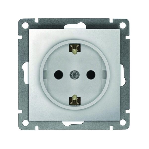 Розетка 1-м СП Афина 16А IP20 с заземл. механизм серебр. Universal A0028-S (1734392)