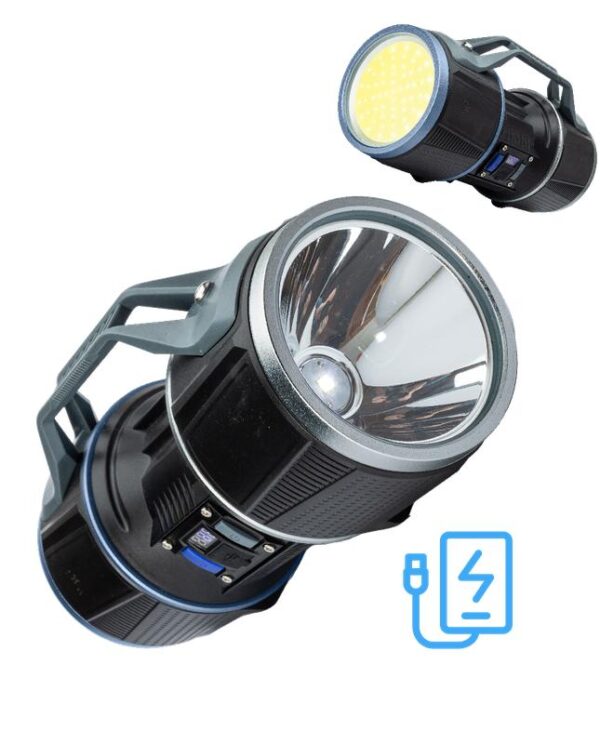 Фонарь-прожектор аккумуляторный ручной 10Вт LED+12Вт COB LED+красн. Li-ion 18650 8000мА.ч Power-bank корпус ABS-пластик индикатор уровня заряда USB-шнур type C гнездо для штатива КОСМОС KOC901Lit (1774773)