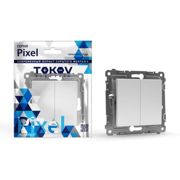 Выключатель 2-кл. СП Pixel 10А IP20 механизм бел. TOKOV ELECTRIC TKE-PX-V2-C01 (1791357)