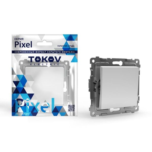 Переключатель проходной 1-кл. СП Pixel 10А IP20 механизм бел. TOKOV ELECTRIC TKE-PX-P1-C01 (1791360)