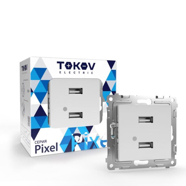 Розетка 2-м USB СП Pixel тип A+A 5В 1х2.1А 2х1.05А механизм бел. TOKOV ELECTRIC TKE-PX-2USB-C01 (1791381)