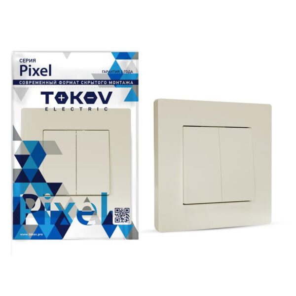 Выключатель 2-кл. СП Pixel 10А IP20 в сборе беж. TOKOV ELECTRIC TKE-PX-V2F-C02 (1792229)