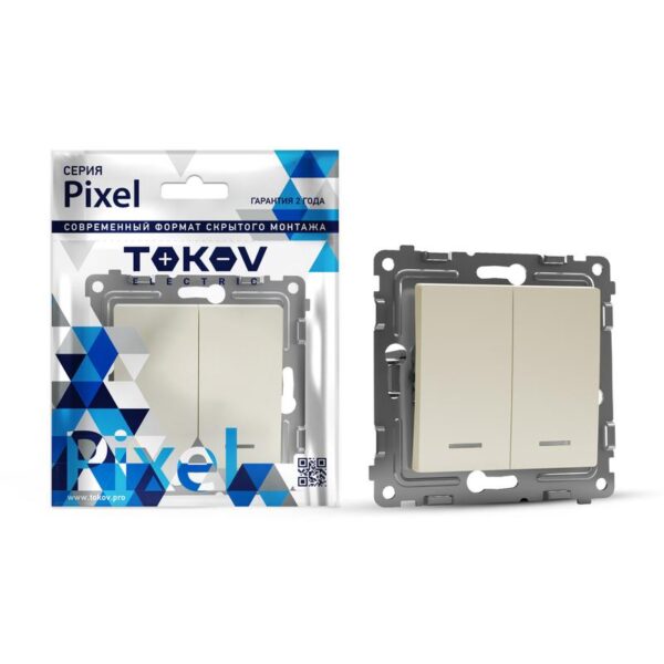 Выключатель 2-кл. СП Pixel 10А IP20 с индикатором механизм беж. TOKOV ELECTRIC TKE-PX-V2I-C02 (1792231)