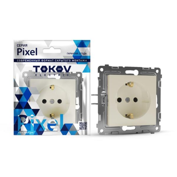 Розетка 1-м СП Pixel 16А IP20 с заземл. защ. шторки механизм беж. TOKOV ELECTRIC TKE-PX-R1ZSF-C02 (1792240)