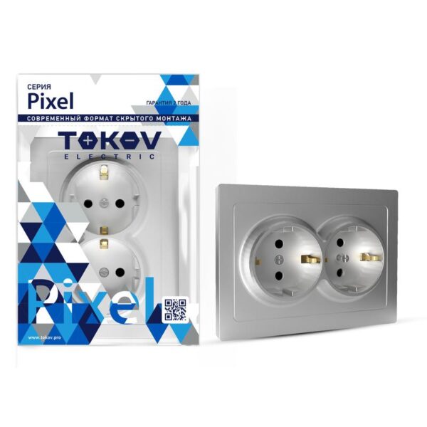 Розетка 2-м СП Pixel 16А IP20 с заземл. защ. шторки в сборе алюм. TOKOV ELECTRIC TKE-PX-R2FZSF-C03 (1792272)