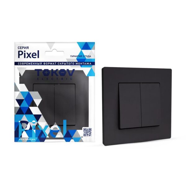 Выключатель 2-кл. СП Pixel 10А IP20 в сборе карбон TOKOV ELECTRIC TKE-PX-V2F-C14 (1792316)