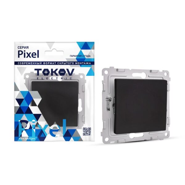Переключатель проходной 1-кл. СП Pixel 10А IP20 механизм карбон TOKOV ELECTRIC TKE-PX-P1-C14 (1792320)