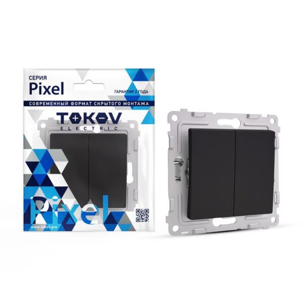 Переключатель проходной 2-кл. СП Pixel 10А IP20 механизм карбон TOKOV ELECTRIC TKE-PX-P2-C14 (1792321)