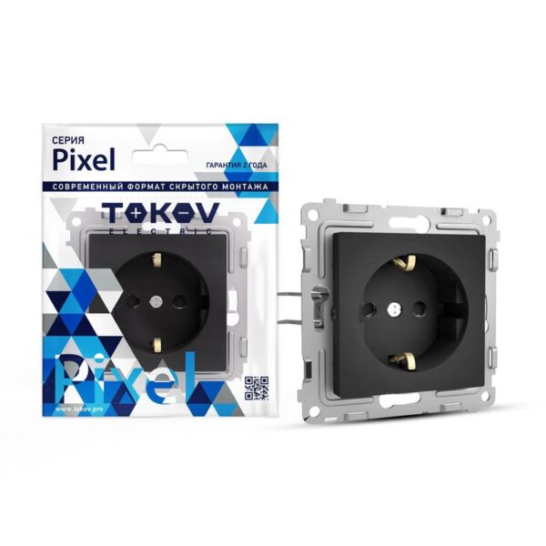 Розетка 1-м СП Pixel 16А IP20 с заземл. механизм карбон TOKOV ELECTRIC TKE-PX-R1Z-C14 (1792325)