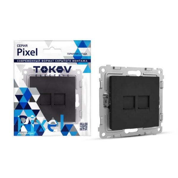 Розетка компьютерная 2-м СП Pixel RJ45 кат.5E механизм карбон TOKOV ELECTRIC TKE-PX-RC2-C14 (1792340)
