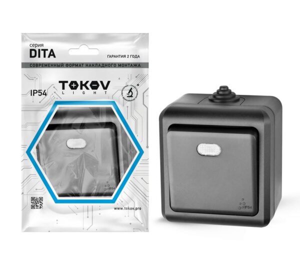Выключатель 1-кл. ОП Dita IP54 10А 250В с индикацией карбон TOKOV ELECTRIC TKL-DT-V1I-C14-IP54 (1792451)
