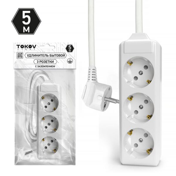 Удлинитель 3х5м с заземл. 10А 3х1.5 TOKOV LIGHT TKL-C01-BU3-5-1.5-Z (1909840)