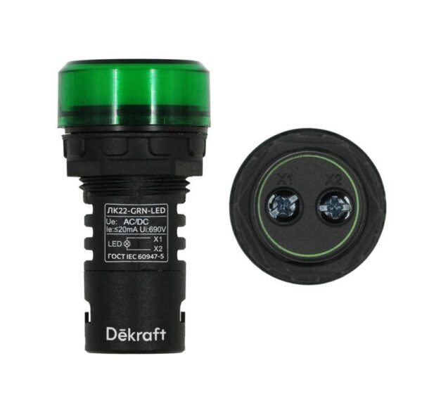 Лампа коммутационная ADDS ЛК-22 d22мм 24В AC/DC зел. LED DEKraft 25065DEK (1113523)