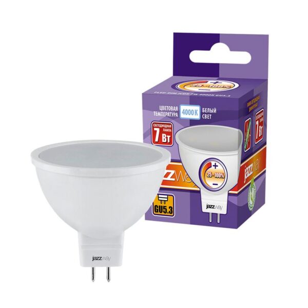 Лампа светодиодная PLED-DIM 7Вт JCDR MR16 4000К нейтр. бел. GU5.3 540лм 220-240В диммир. JazzWay 1035431 (307580)