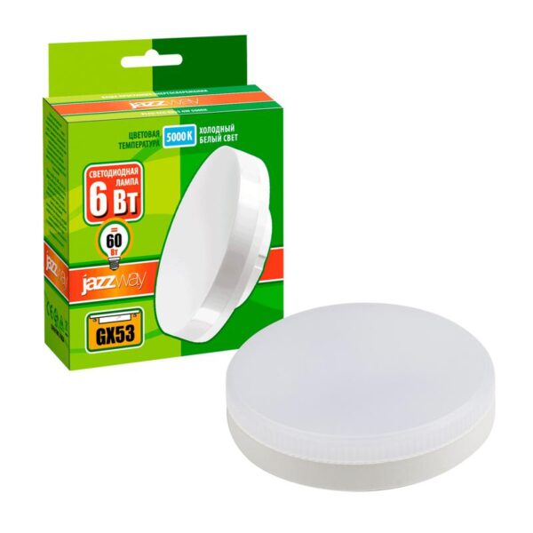 Лампа светодиодная PLED-ECO 6Вт таблетка матовая 5000К холод. бел. GX53 460лм 230В JazzWay 2852007 (382554)