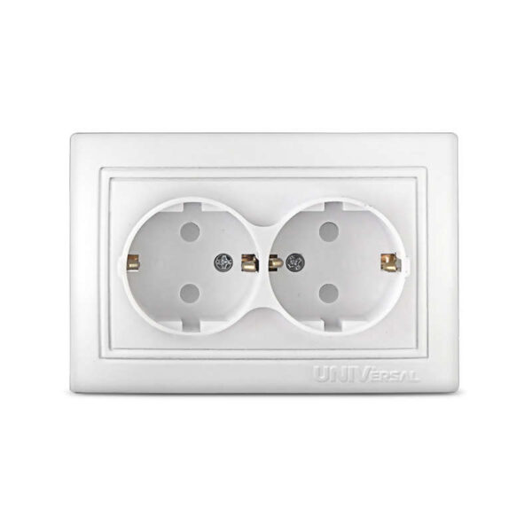 Розетка 2-м СП Севиль 16А IP24 с заземл. защ. шторки бел. UNIVersal С0050 (385129)