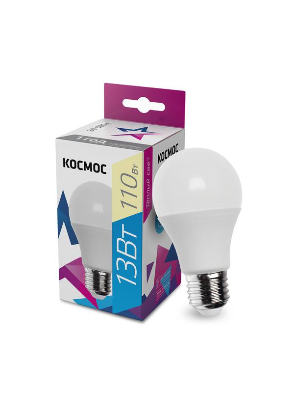 Лампа светодиодная A60 13Вт 3000К E27 220В КОСМОС LkecLED13wA60E2730 (452437)