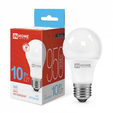 Лампа светодиодная LED-A60-VC 10Вт грушевидная 6500К холод. бел. E27 950лм 230В IN HOME 4690612020228 (530123)