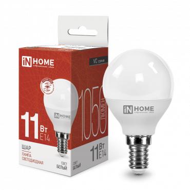 Лампа светодиодная LED-ШАР-VC 11Вт шар 4000К нейтр. бел. E14 1050лм 230В IN HOME 4690612020594 (530188)