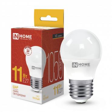 Лампа светодиодная LED-ШАР-VC 11Вт шар 3000К тепл. бел. E27 1050лм 230В IN HOME 4690612020600 (530193)