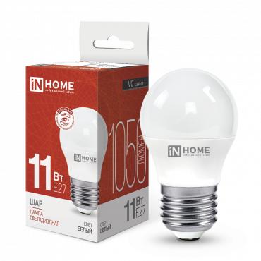 Лампа светодиодная LED-ШАР-VC 11Вт шар 4000К нейтр. бел. E27 1050лм 230В IN HOME 4690612020617 (530194)