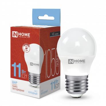 Лампа светодиодная LED-ШАР-VC 11Вт шар 6500К холод. бел. E27 1050лм 230В IN HOME 4690612024943 (540921)