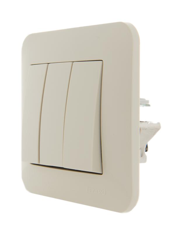 Выключатель 3-кл. 1п СП Karina 10А IP20 механизм крем. LEZARD 707-0388-109 (551439)