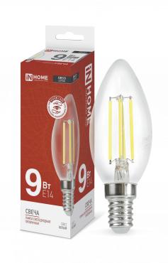 Лампа светодиодная LED-СВЕЧА-deco 9Вт свеча прозрачная 4000К нейтр. бел. E14 1040лм 230В IN HOME 4690612026206 (557772)