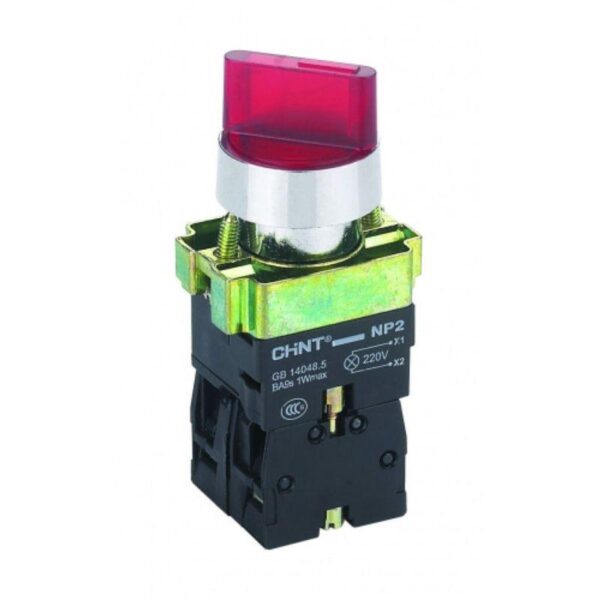 Переключатель NP2-BK12461 2 полож. с фиксацией 1НО красн. AC/DC 220В (LED) IP40 CHINT 574697 (1612079)